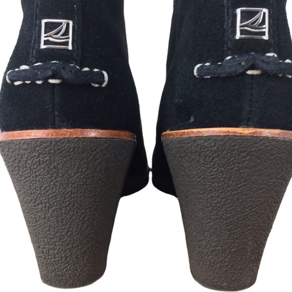 Sperry Top Sider Harlow Black Suede Lace Up Wedge Booties - Sz 7 - Picture 5 of 14